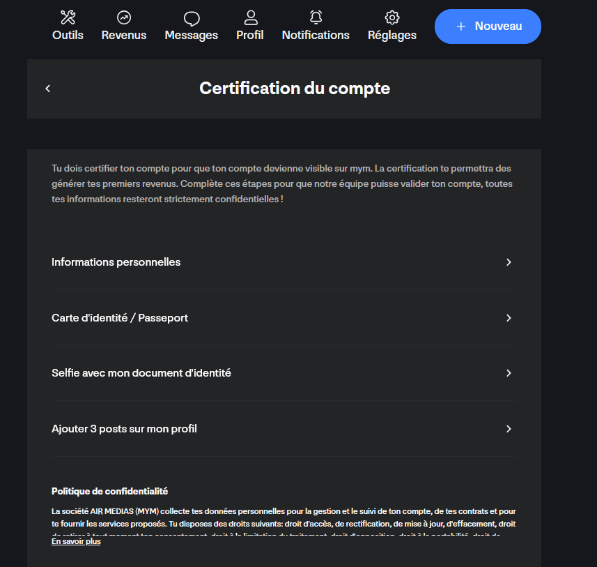 MYM Account Certification