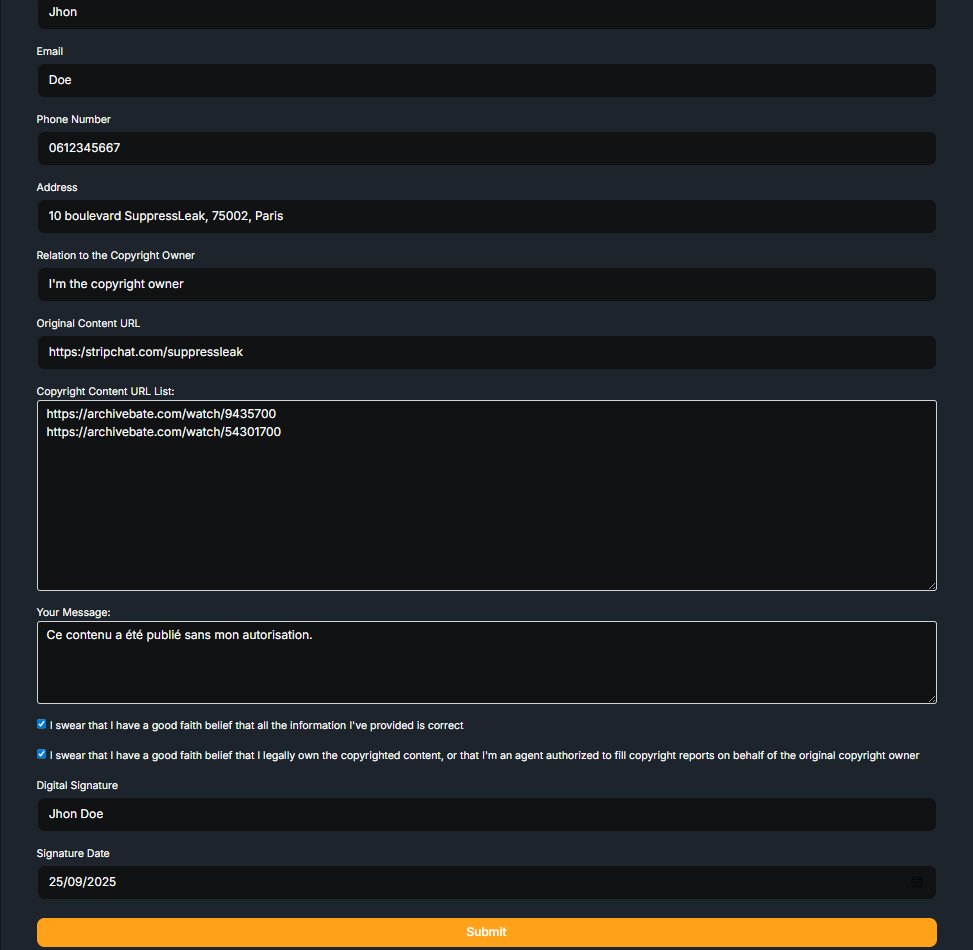 Filled Archivebate form