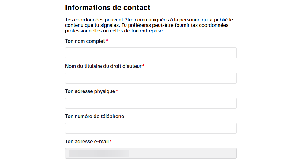 Section contact TikTok