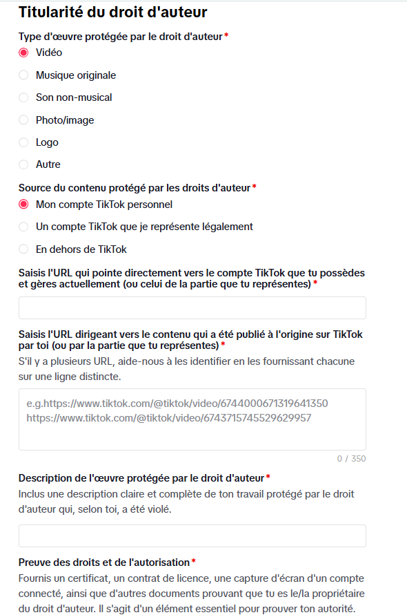 Section preuve de droit TikTok