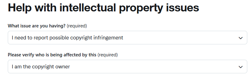 Twitter DMCA Form Screenshot