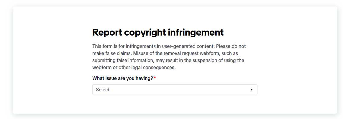 Dropdown to select infringement type